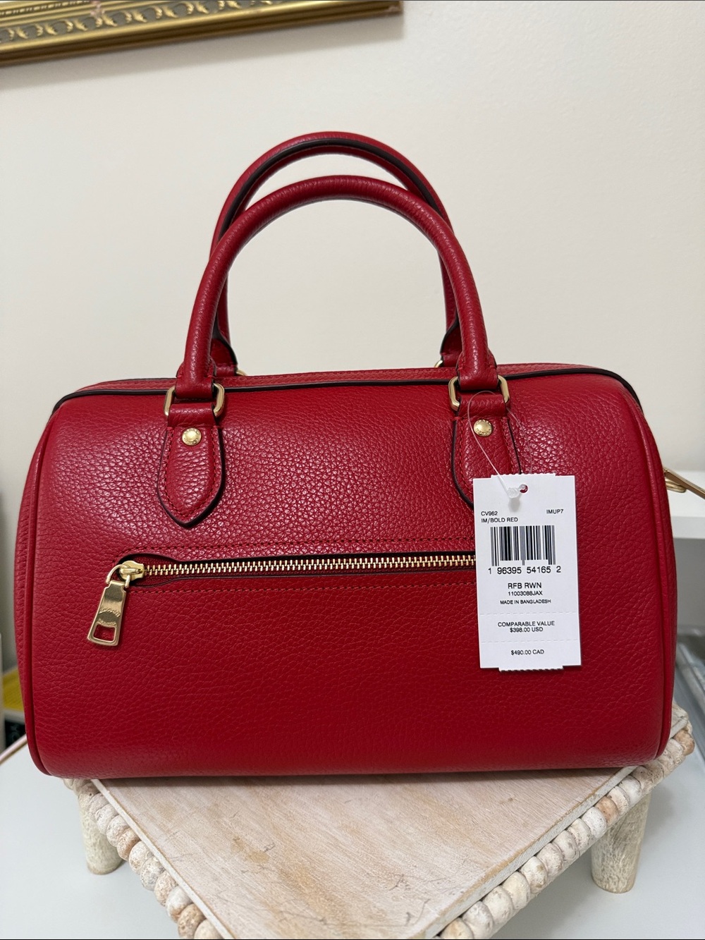 COACH Red Pebbled Leather Satchel with Gold Hardware - Picture 3 of 12